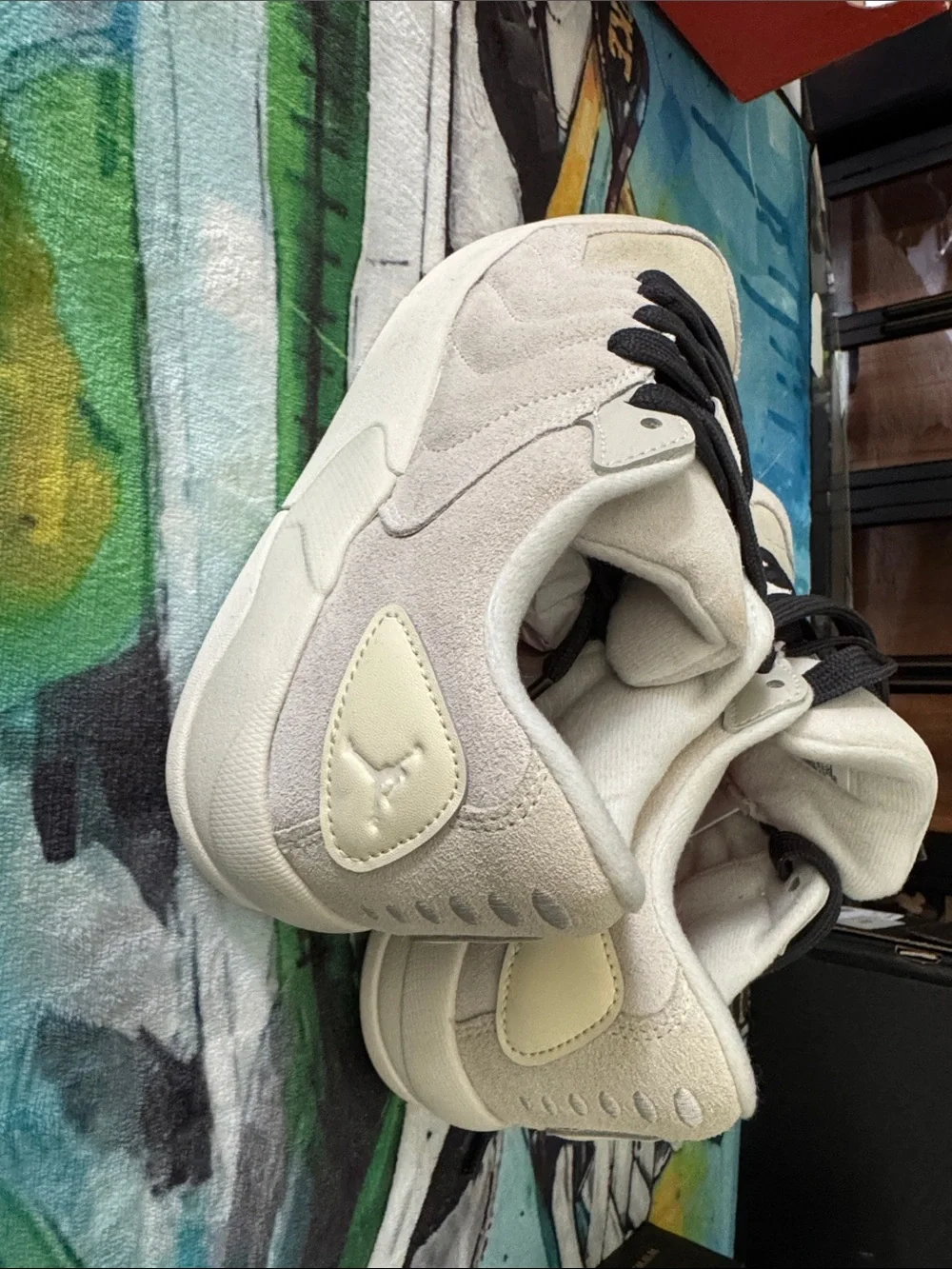 Jordan Men's Athletic Shoes in Beige with Black Laces